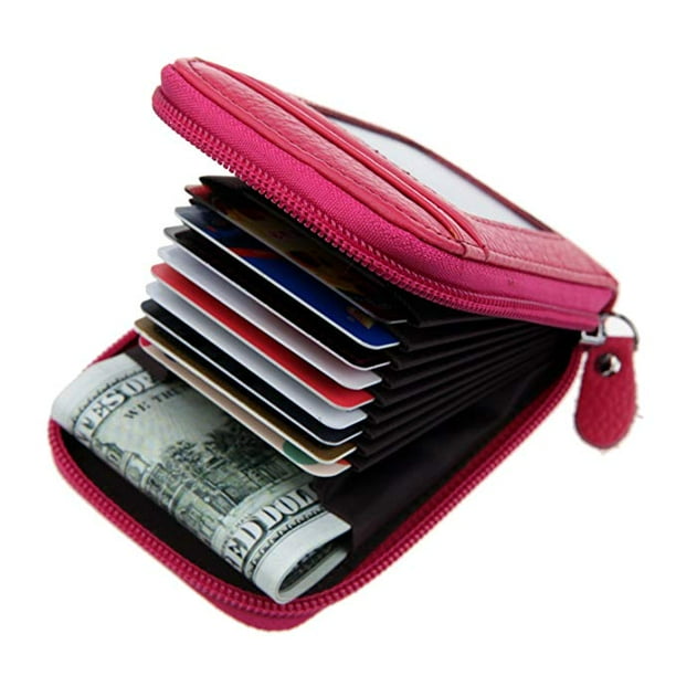 Luxury Soft leather Zip Around Credit Card Holder Concertina Fan Style Red